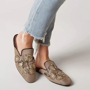 Naughty Monkey Tan Embroidered Mules
